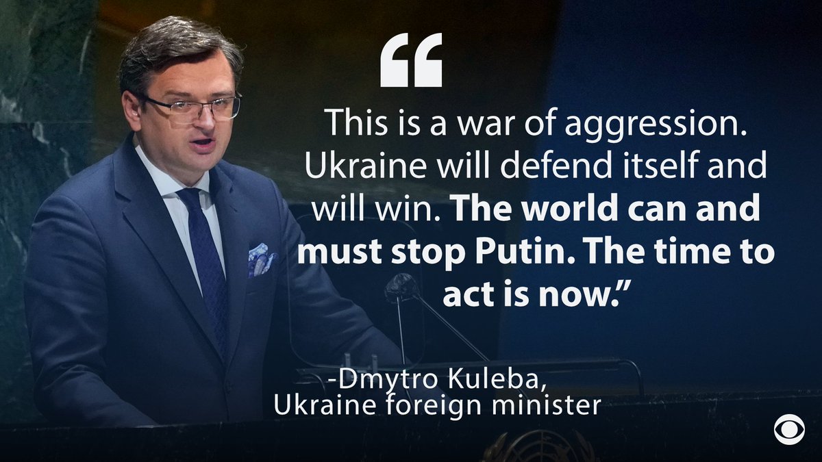 CBSNews's tweet photo. Ukrainian Foreign Minister Dmytro Kuleba said Russian President Putin has "launched a full-scale invasion of Ukraine" and urges the world to act now. https://t.co/hnbF4U7NoF https://t.co/PtgVAgzrSG