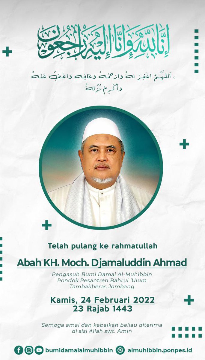 Sugeng kondur Kiai, sugeng kepanggih kalayan Gusti..