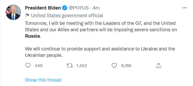 ขอยืมแท๊ก
BREAKING! | หลังจากมีการนองเลือดในสงครามที่กำลังเกิดขึ้นที่รัสเซีย และยูเครน
ประธานาธิบดีสหรัฐ จะมีการประชุมกับกลุ่ม G7 เพื่อนคว่ำบาตร อย่างรุนแรงต่อรัสเซีย

จากการจู่โจมของรัสเซียนี้ อาจนำมาซึ่งสงครามโลกครั้งที่ 3!
#Russia #Ukraine #OriginalTender