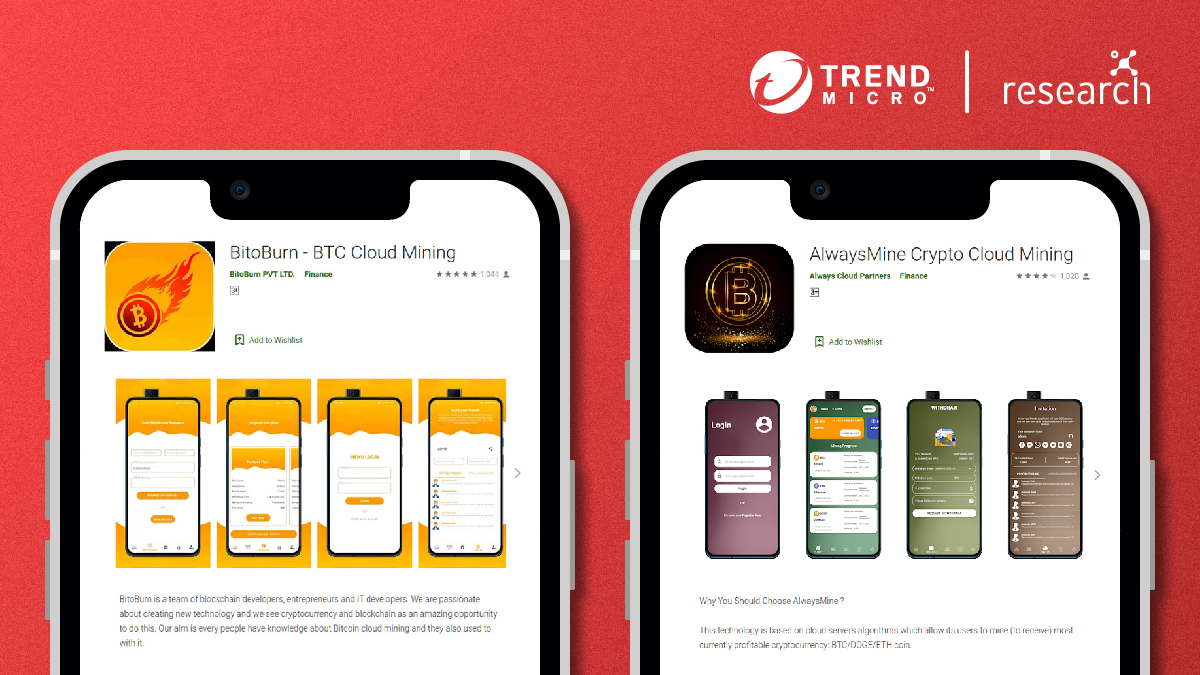 The recent group of fake cryptomining apps were similar, focused on drawing  in targets that wanted cloud mining apps. Some fake apps (already gone from  the Play Store) had over a thousand