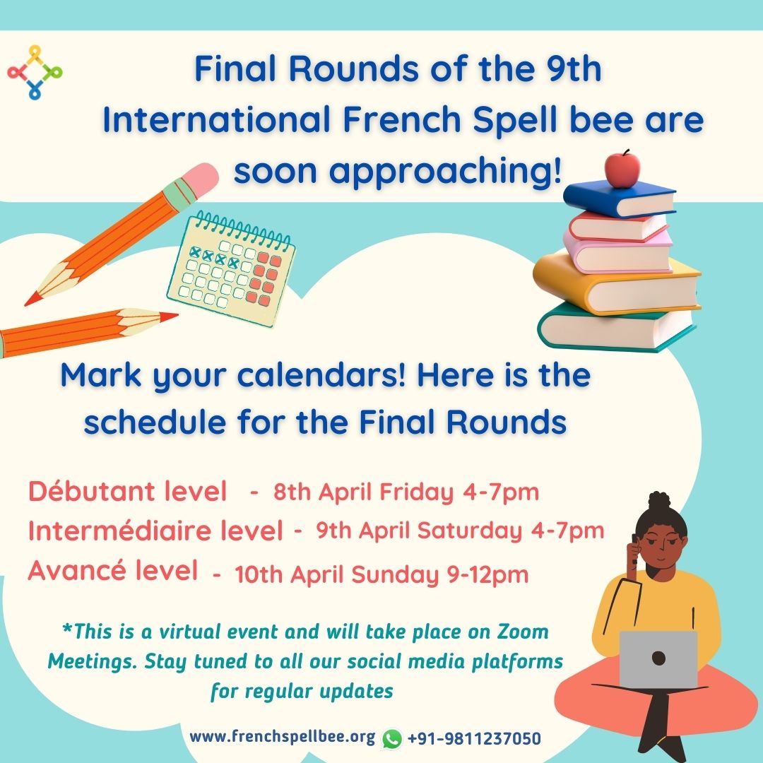 FrenchSpellBee's tweet photo. Just a month to go! Preparation for the Final Rounds of 9th International French bee are already underway. Final Rounds commence in the first week of April ! Team LeFrehindi-Paris wishes all students Bonne chance!

#frenchspellbee #frenchspellings #wintriptofrance #frenchcontest https://t.co/9T9Mi8Jpzf
