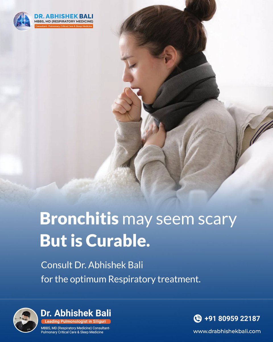 Bronchitis may seem scary but is curable.
Consult Dr.Abhishek Bali for the optimum respiratory treatment.
Call for appointments: +91 80959 22187
Visit: drabhishekbali.com
#bestpulmonologist #pulmonologistinsiliguri #respiratory #breathe