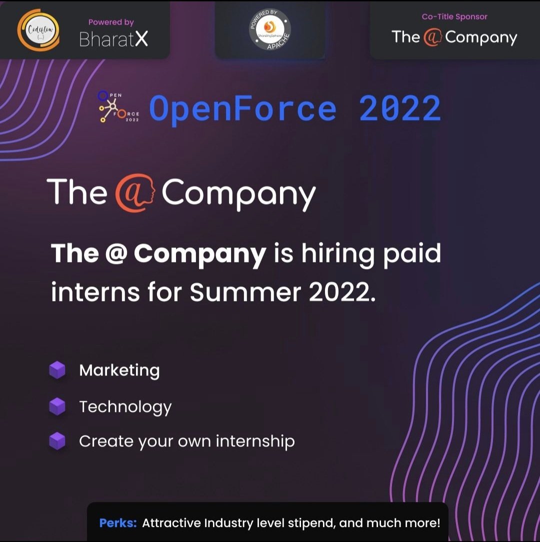 codefloworg's tweet photo. Come, let's "Flip the Internet" with The @atsigncompany @codefloworg is delighted to announce Hiring opportunity by The @atsigncompany through OpenForce 2022 🤩🥳
Hiring for paid intern positions for Summer 2022
#codeflow #openforce22 #opensource #community #fliptheinternet https://t.co/NkllBRhO4T