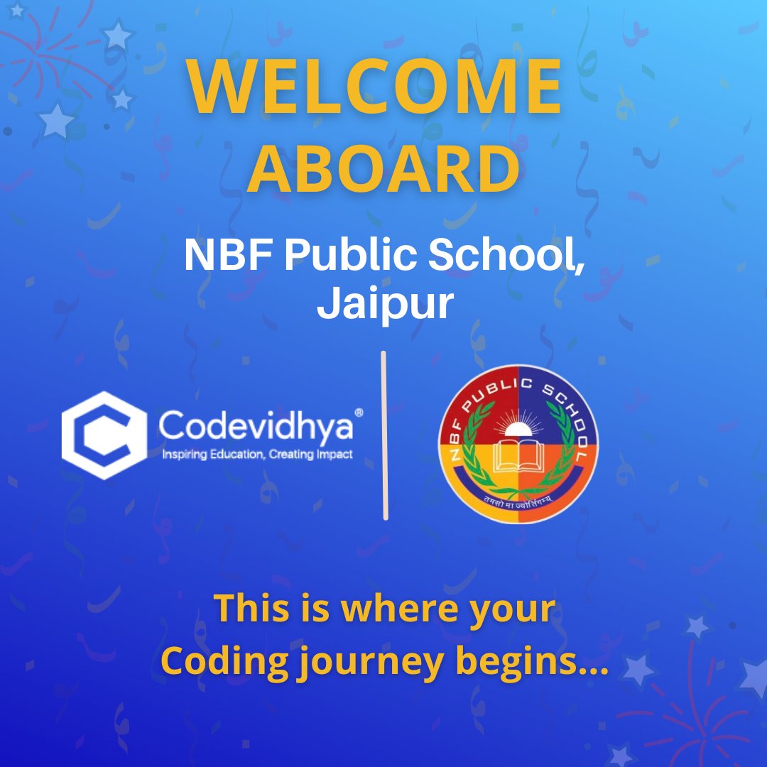 Cheers to the new beginning!
We are delighted to collaborate with NBF Public School, Jaipur. Awaiting great experiences ahead. 
Coding is the future &amp; the future is at Codevidhya!

#codingforkids #schoolcoding #jaipur #codingisfun  #collaboration