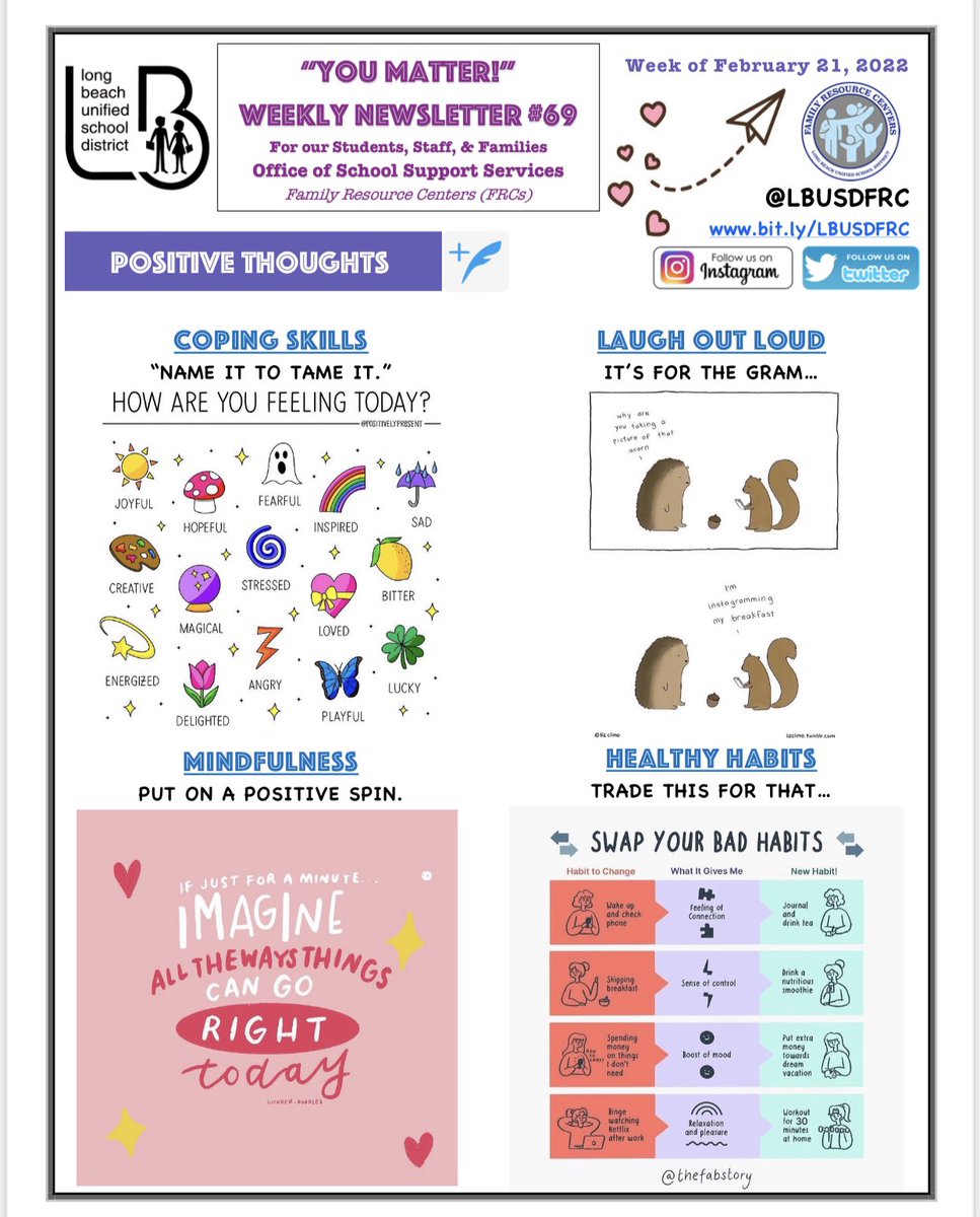 morafrc's tweet photo. @LBUSDFRC #YouMatter🤓:this week we remind ourselves that “one small positive thought can change your whole day! Think positive, talk positive, and feel positive.” We practice naming our feelings to tame strong emotions and negative thoughts. https://t.co/3eD22jR9rA