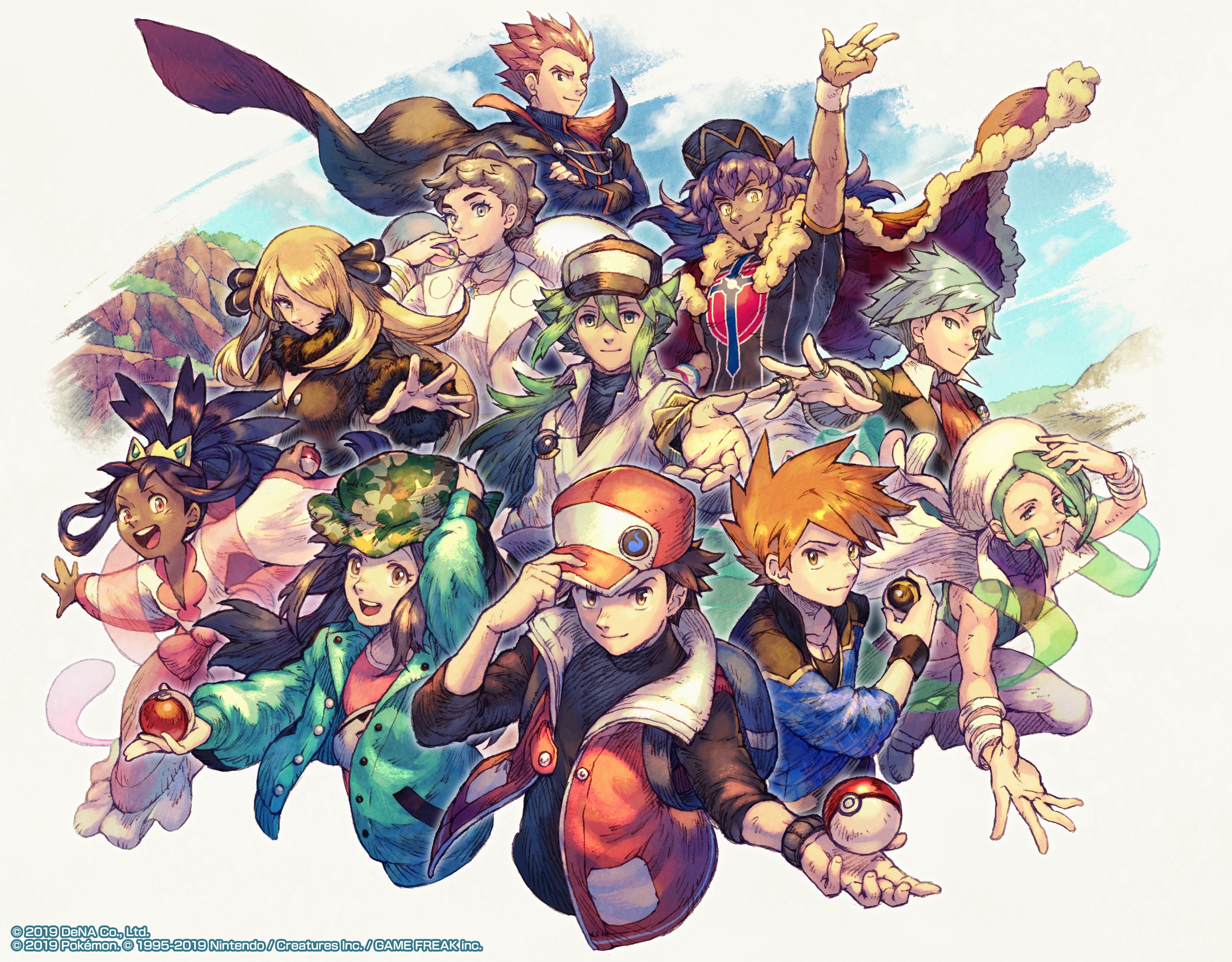公式 ポケモン情報局 ポケマスex リリース2 5周年 歴代のチャンピオンたちが集結した記念イラスト ポケモン情報局 で特別に公開しちゃいます 記念イベント チャンピオンロード も開催中 クリアすると レッド グリーン リーフのうち 1