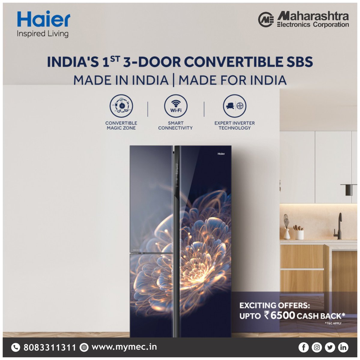 mec_pune's tweet image. The all-new #Haier #SidebySideRefrigerator comes with Convertible Magic Zone that enables you to regulate the temperature as per your needs. It also boasts great storage capacity &amp;amp; supreme cooling, making it a perfect #refrigerator for all your needs.

📞 8083311311