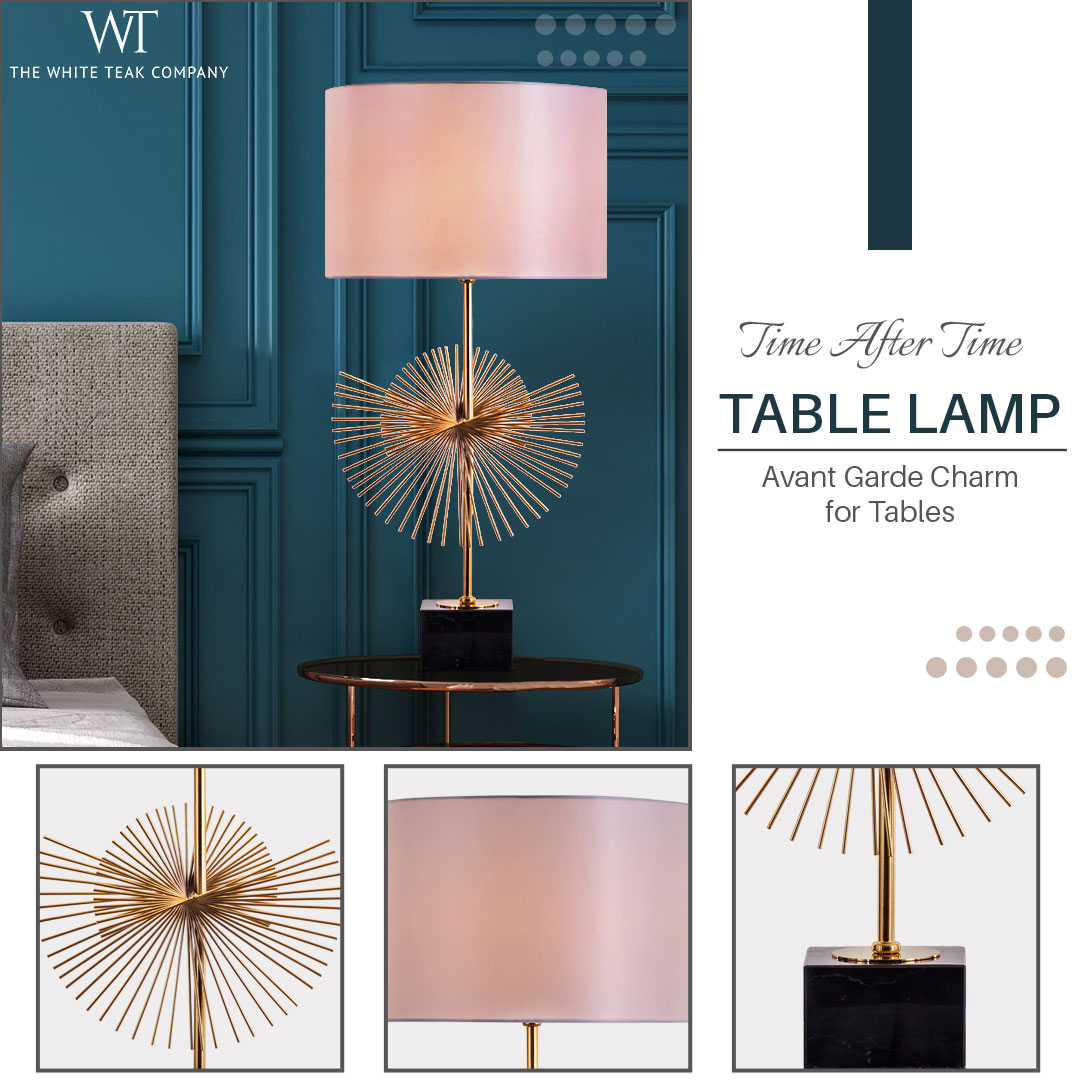 A table lamp fashioned in the avant garde style, this piece flaunts a gorgeous metal frame in matte gold with a marble base and beige fabric shade. Behold its beauty in person at your nearest WT Store!
