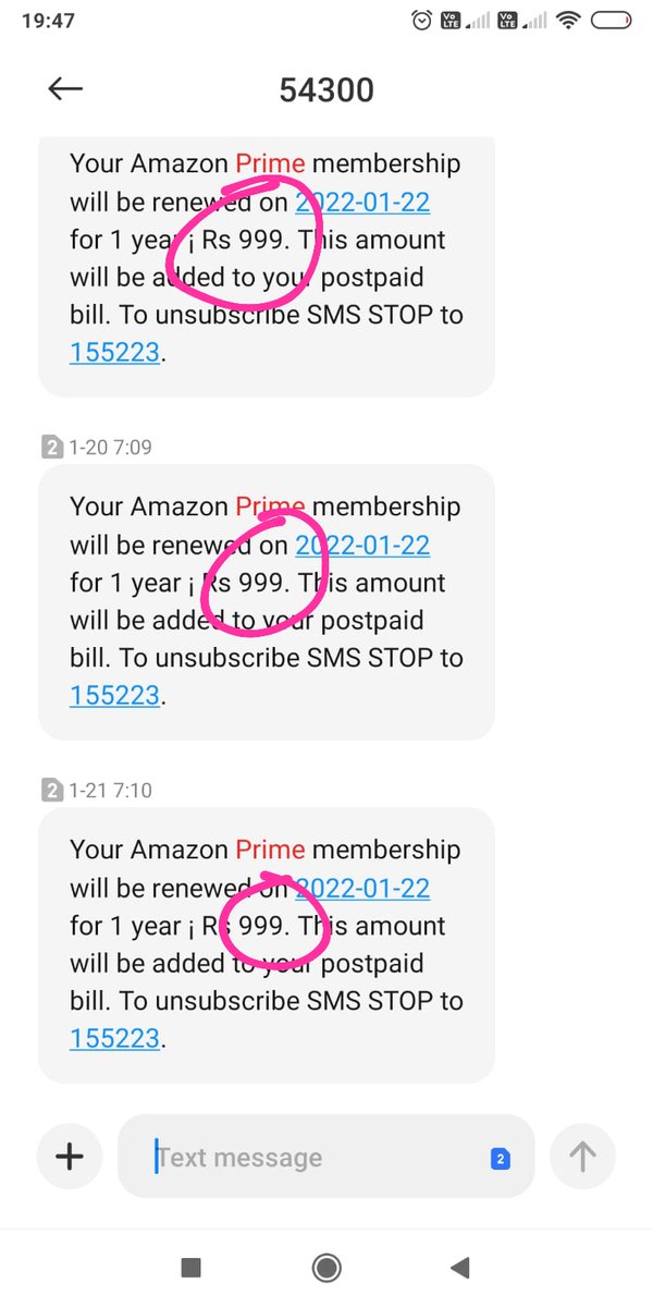 RohanGaitonde's tweet photo. @PrimeVideoIN @ViCustomerCare 
Kindly check the below SMS communications that I have been getting since Jan’22. You mention 1 charge for service renewal and you deduct a higher amount.
Customer Care blames it on a Technical Glitch. Is it acceptable?Why should I continue with Vi? https://t.co/ugGWrgznO0