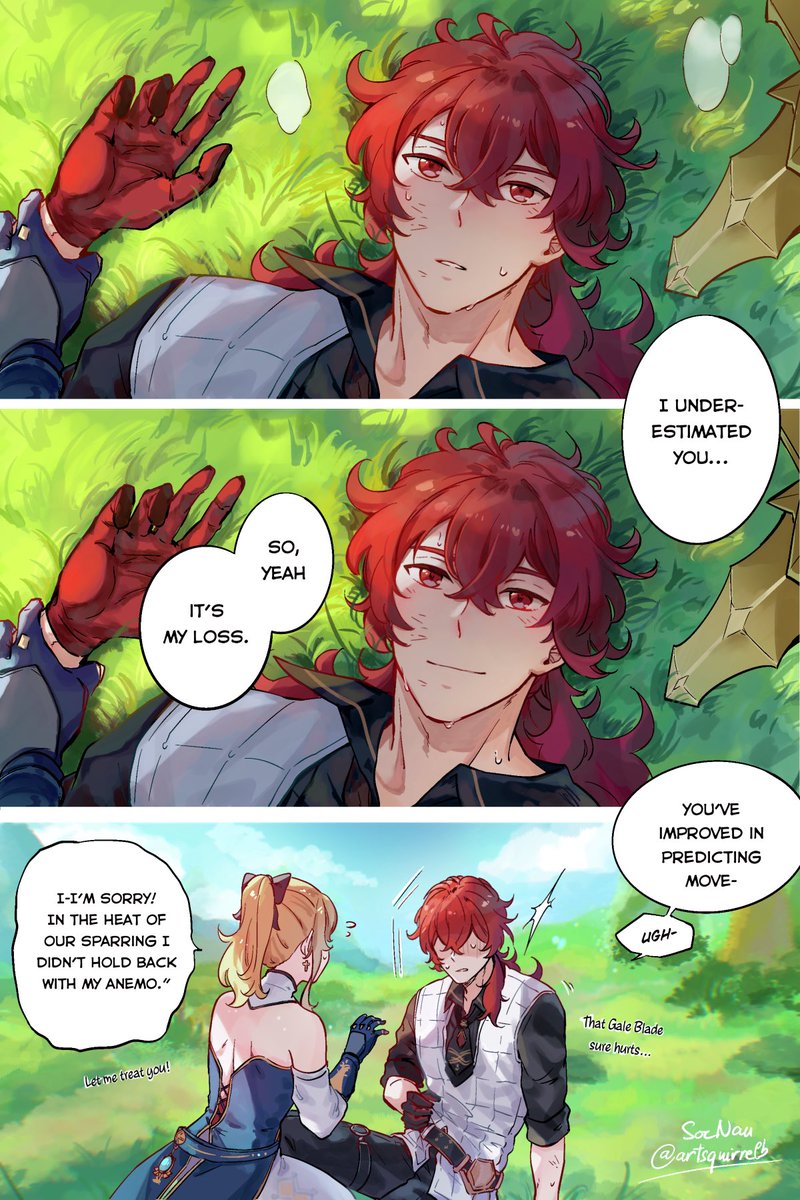 (1/3) They're just "sparring" 🤭
(Read from right to left)

#Jealuc #ディルジン #genshinimpact 