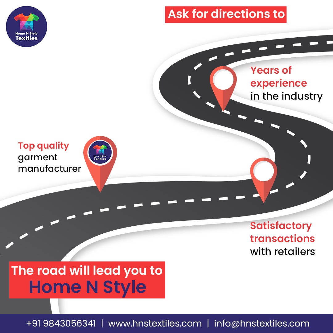 Guidance to the most trusted destination for
- on time delivery and
- top quality material usage, that's HNS Textiles' agenda for long term business relationships.

#maps #textiles #tshirtbrand #textilenews #textilesindia #apparelmanufacture #fashion #trends #lovefashion #India