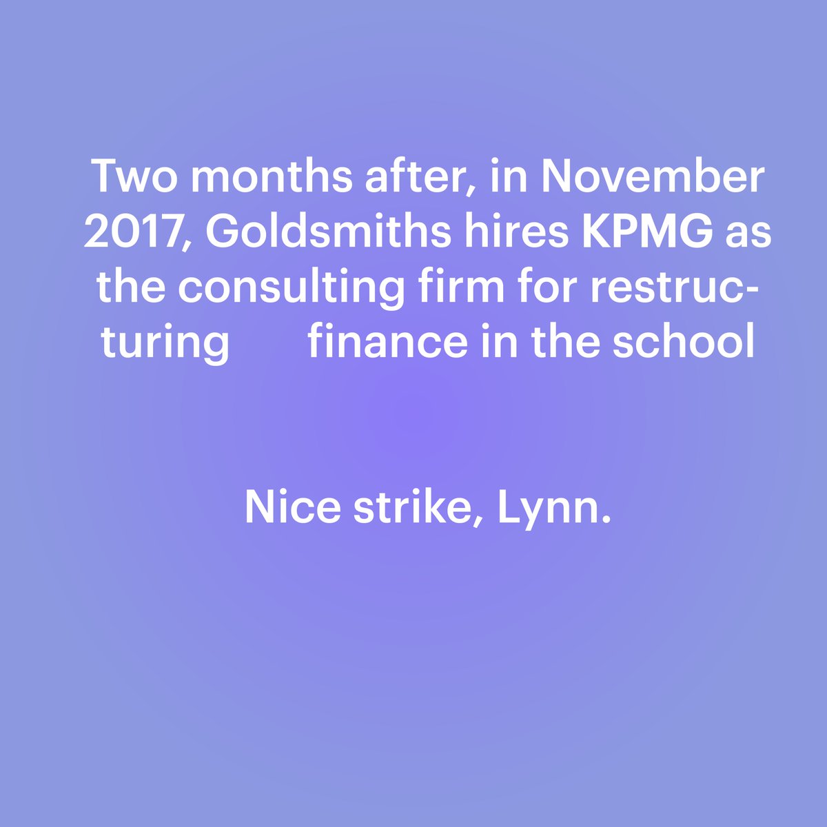 goldwatch_'s tweet photo. Lynn Pearcy, found a revolving door from her role KPMG in to her role as chair of finance &amp; resource comittee at Goldsmiths. 

@KPMG is the consulting firm hired by @GoldsmithsUoL which has proposed redundancies

Nice strike Lynn! https://t.co/bG25oVHgaB