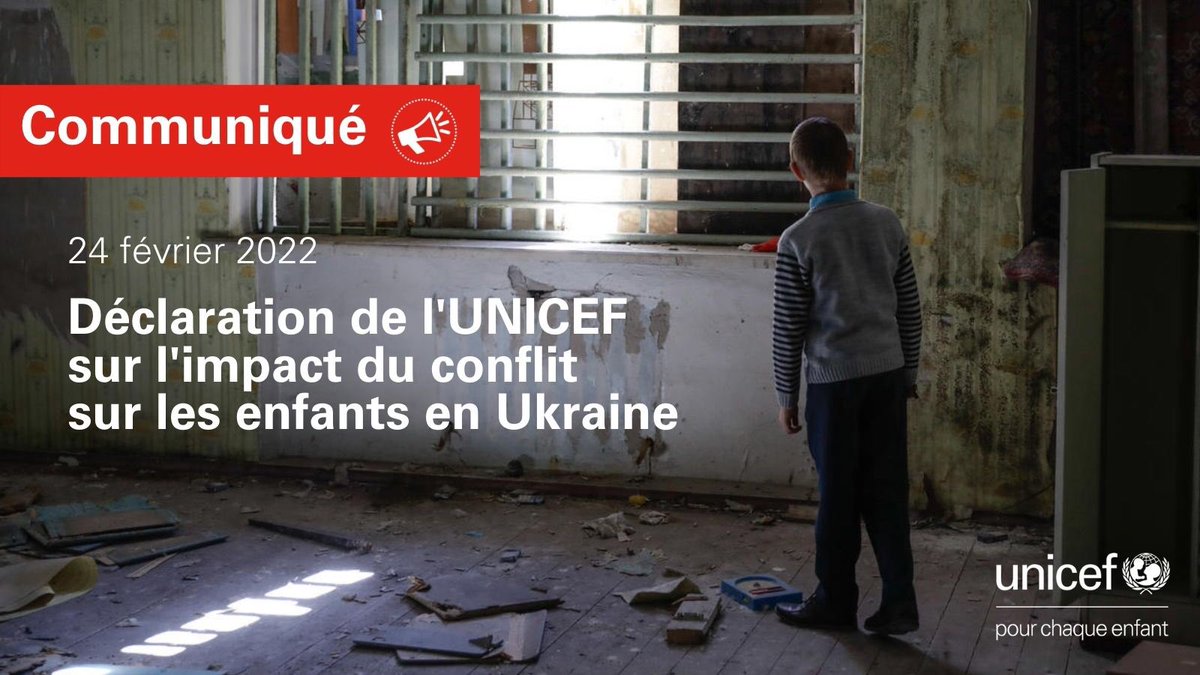 UNICEF_france's tweet photo. L’UNICEF est très préoccupé par l’intensification des tensions en #Ukraine qui constitue une menace immédiate pour la vie et le bien-être des 7,5 millions d’enfants du pays. https://t.co/DaVscbDyNP #PrisPourCible @unicefchief https://t.co/V9WT8ZXbna