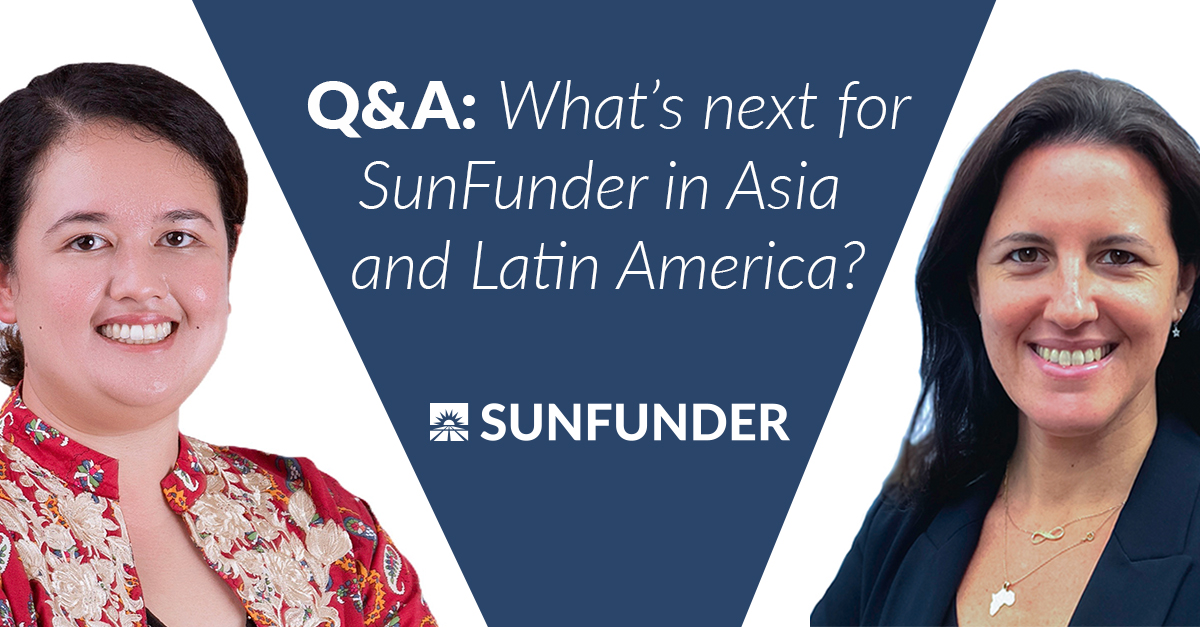 Mirova SunFunder (@sunfunder) on Twitter photo Find out how we're expanding in Southeast Asia and Latin America in this Q&A with Marga Manzo and Nicole Kugelmass  sunfunder.com/post/new-regio…
#climateinvestments #solar Find out how we're expanding in Southeast Asia and Latin America in this Q&A with Marga Manzo and Nicole Kugelmass  sunfunder.com/post/new-regio…
#climateinvestments #solar