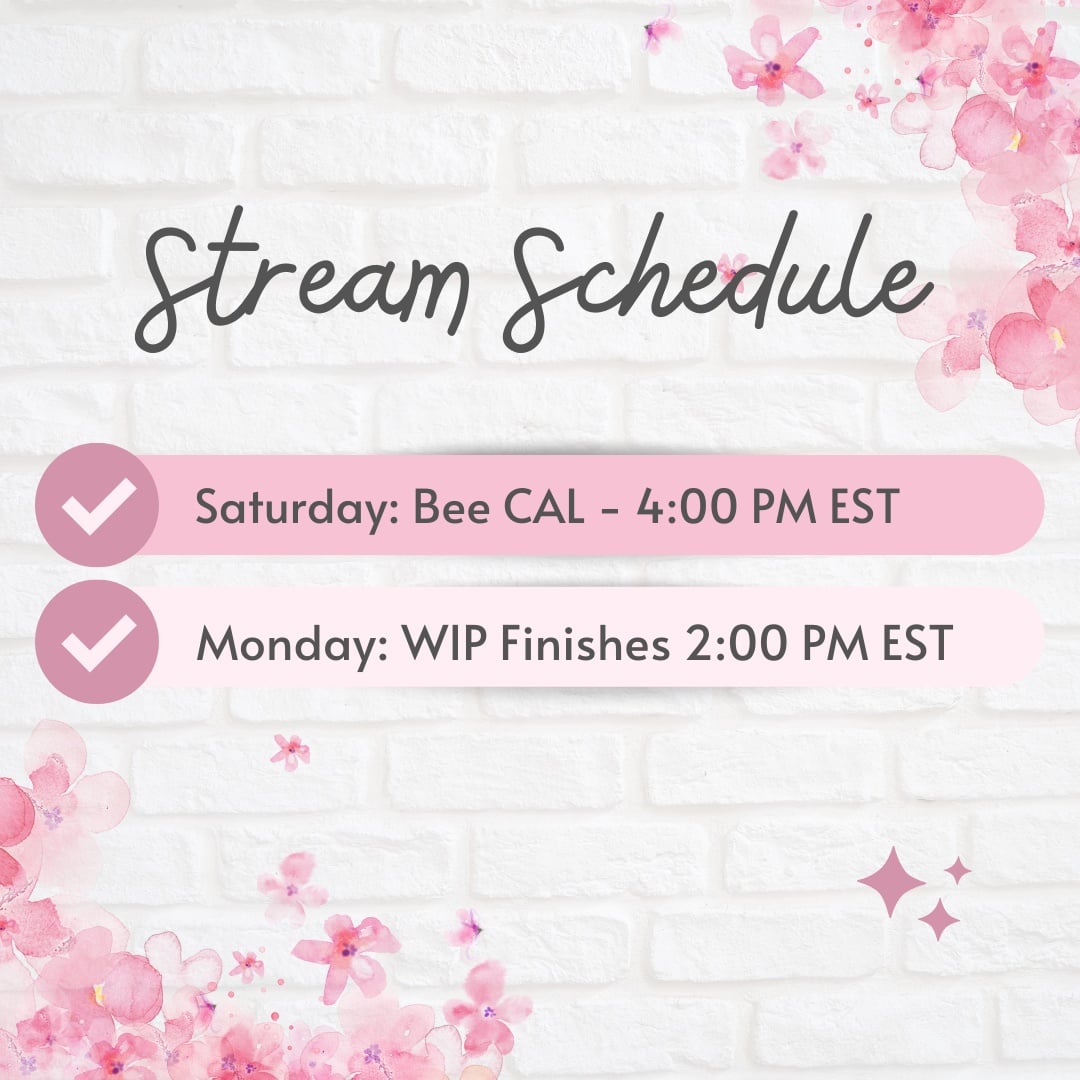 This week's stream schedule is out! Our bee CAL that got moved to this Saturday is still a go! I hope to see many of you there! If you've never crocheted but want to learn please stop on by!!
#twitch #twitchstreamer #makers