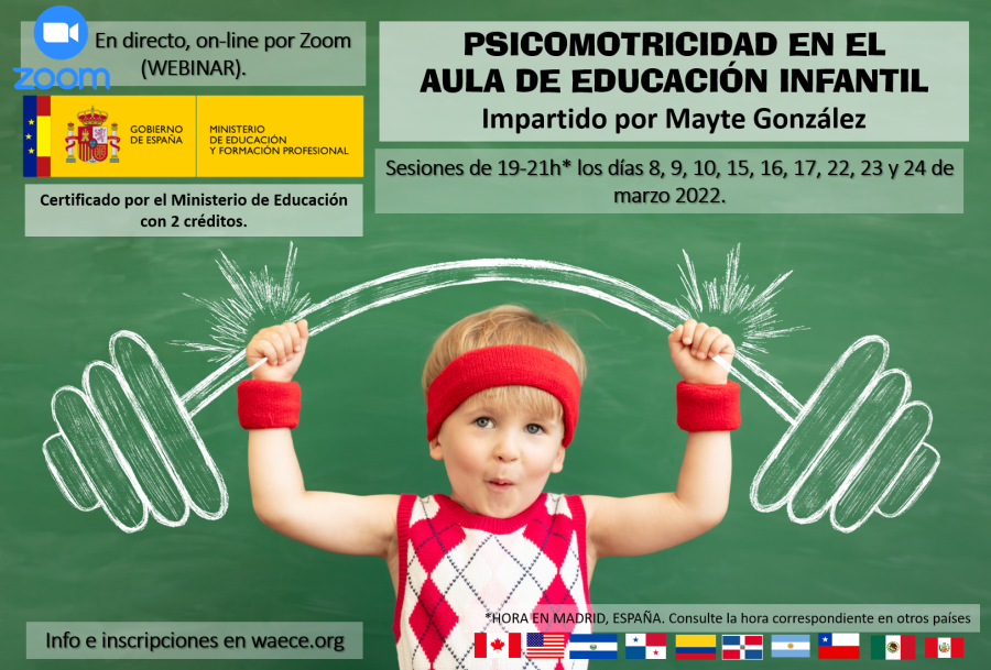 ameiwaece's tweet photo. WEBINAR (taller en directo por Zoom) HOMOLOGADO por el MINISTERIO de EDUCACIÓN: #PSICOMOTRICIDAD EN EL AULA DE INFANTIL. Impartido por Mayte González. 8, 9, 10, 15, 16, 17, 22, 23 y 24 de marzo. 19 a 21 hrs  @MayteMontessori 
info en https://t.co/214BSrv9ED https://t.co/iQTZRBS4rj