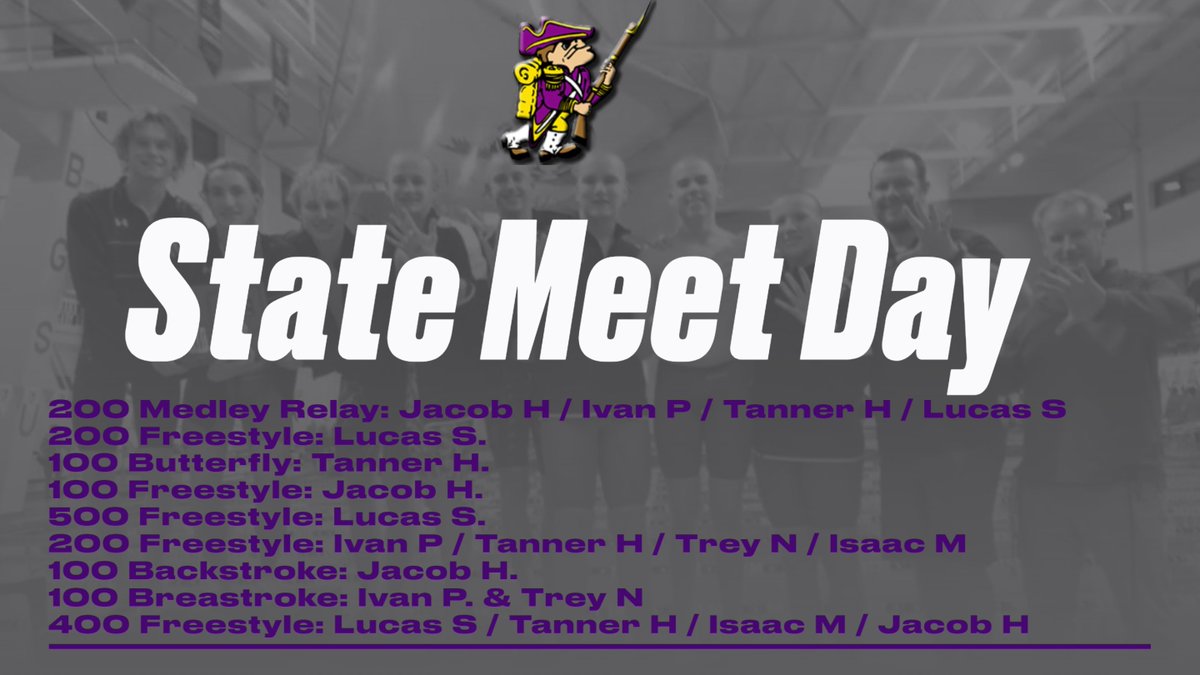 Good Luck to our Boy's Swim Team as they will be competing today and tomorrow in the State Meet. 

We are proud to have at least one swimmer in all but 2 events!  That in itself is a great accomplishment!