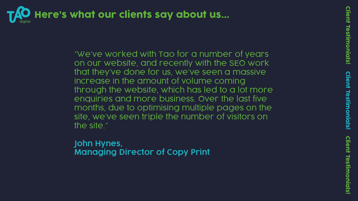 Here are just a few examples of feedback from <a href="/stanmoreinsure/">Stanmore Insurance Brokers Ltd</a>, <a href="/CopyPrintBolton/">Copy Print Services</a>, <a href="/ParotecUK/">Parotec Solutions</a> and <a href="/hiltonsmythe/">Hilton Smythe</a>. Really grateful to have such strong positive feedback!

You can read the full case studies here: lnkd.in/dZSf9hAs