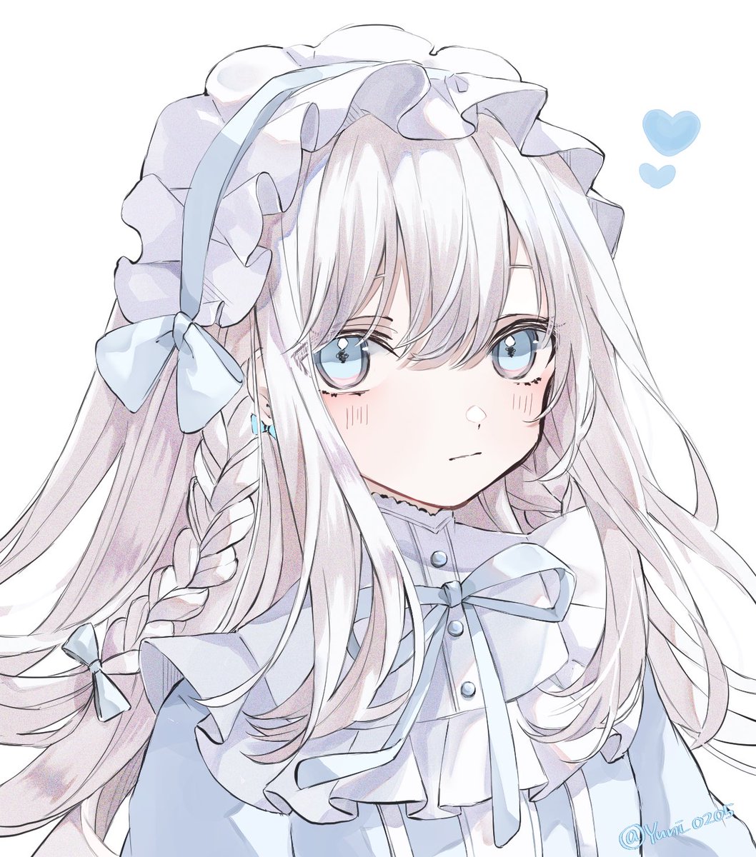 1girl solo braid blue eyes white background heart long hair  illustration images