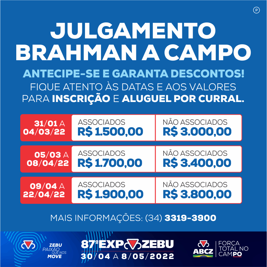 abcz_pmgz's tweet photo. Atenção para as datas e valores das inscrições para a 87ª ExpoZebu!

Não perca o prazo, aproveite os descontos! 😉💙

#ABCZ #PMGZ #MelhoramentoGenético #Zebu #RaçasZebuínas #ABCZNoticia #ExpoZebu https://t.co/sMlt8hpFD0