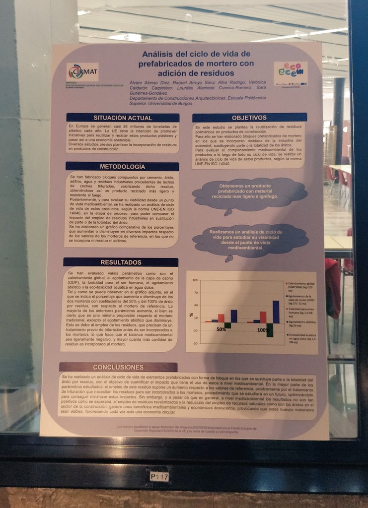 eco2cem's tweet photo. Hoy estamos en #CIRMAT con nuestro póster #economiacircular en @uc3m Today we are in #CIRMAT #ubu #JCyL #eco2cem #polymer #residues https://t.co/OfX17Bw8TE
