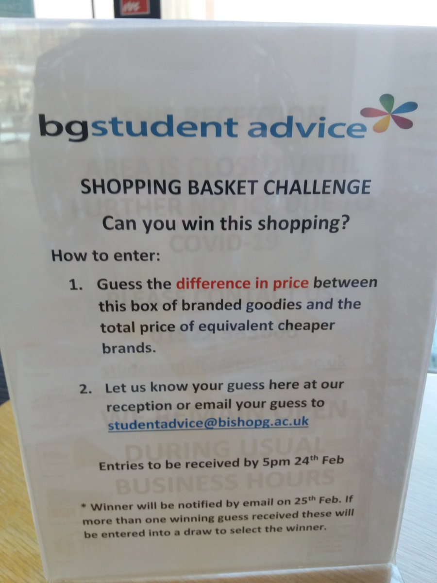 ❤️FREE FOOD!

Today is your LAST CHANCE to enter our #shoppingbasketchallenge for #NSMW22!

Come along to Student Advice to let us know your guess or email us your guess before 5pm today for your chance to win this entire basket!!😃

More details available on our Blackboard pages