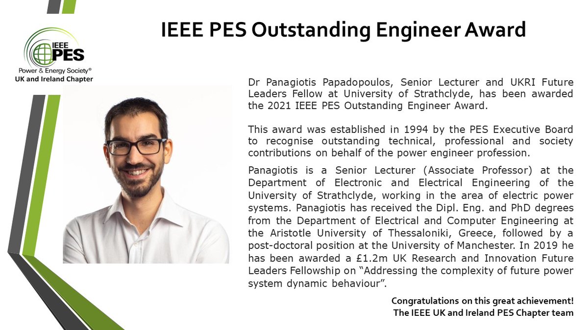 Continuing with the good news, we are pleased to tell you that <a href="/panagpapad/">Panagiotis (Panos) Papadopoulos</a>  received the IEEE PES Outstanding Engineer Award 2021. Congratulations! 
#ieee, #ieeepes #OuststandingEngineerAward