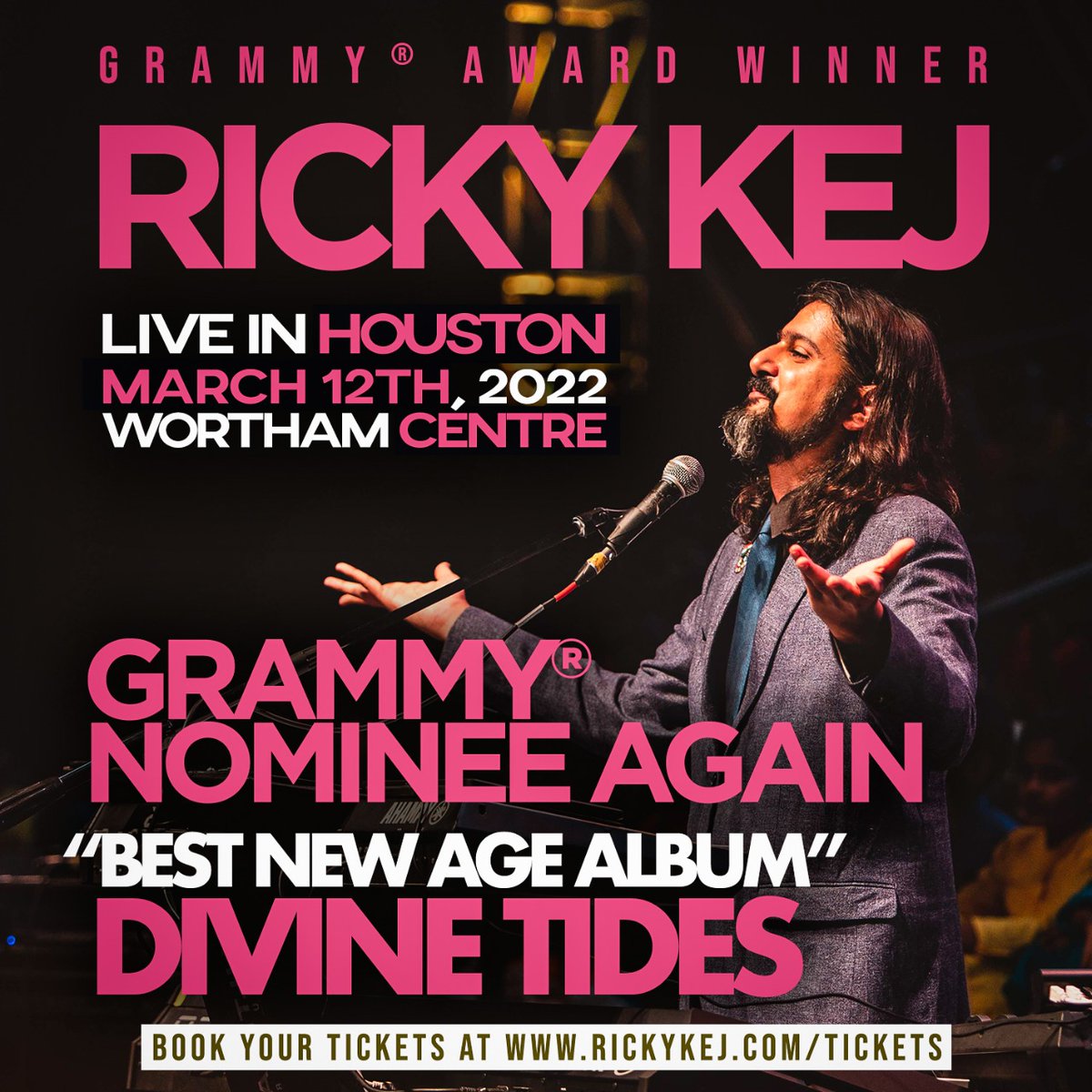 rickykej's tweet photo. Thrilled to perform live in concert at the Wortham Center, Houston, USA on the 12th of March! ‘The One Earth Concert’ will feature superb artists and we will also perform new music from my current GRAMMY-Nominated album ‘Divine Tides’. More info here: https://t.co/39CegvrUWQ https://t.co/rdgYHkl9RA