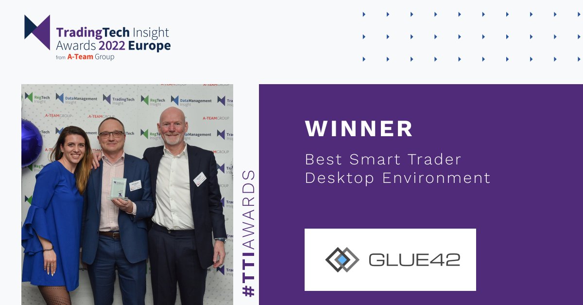 ATeamInsight's tweet photo. The 2022 TradingTech Insight Award Europe for Best Smart Trader Desktop Environment goes to... @glue42! Congratulations!
Winners' Report: https://t.co/tvgJoq7TZY
#TTIawards #smartdesktops #tradingdesktops https://t.co/glfTv0HMaX
