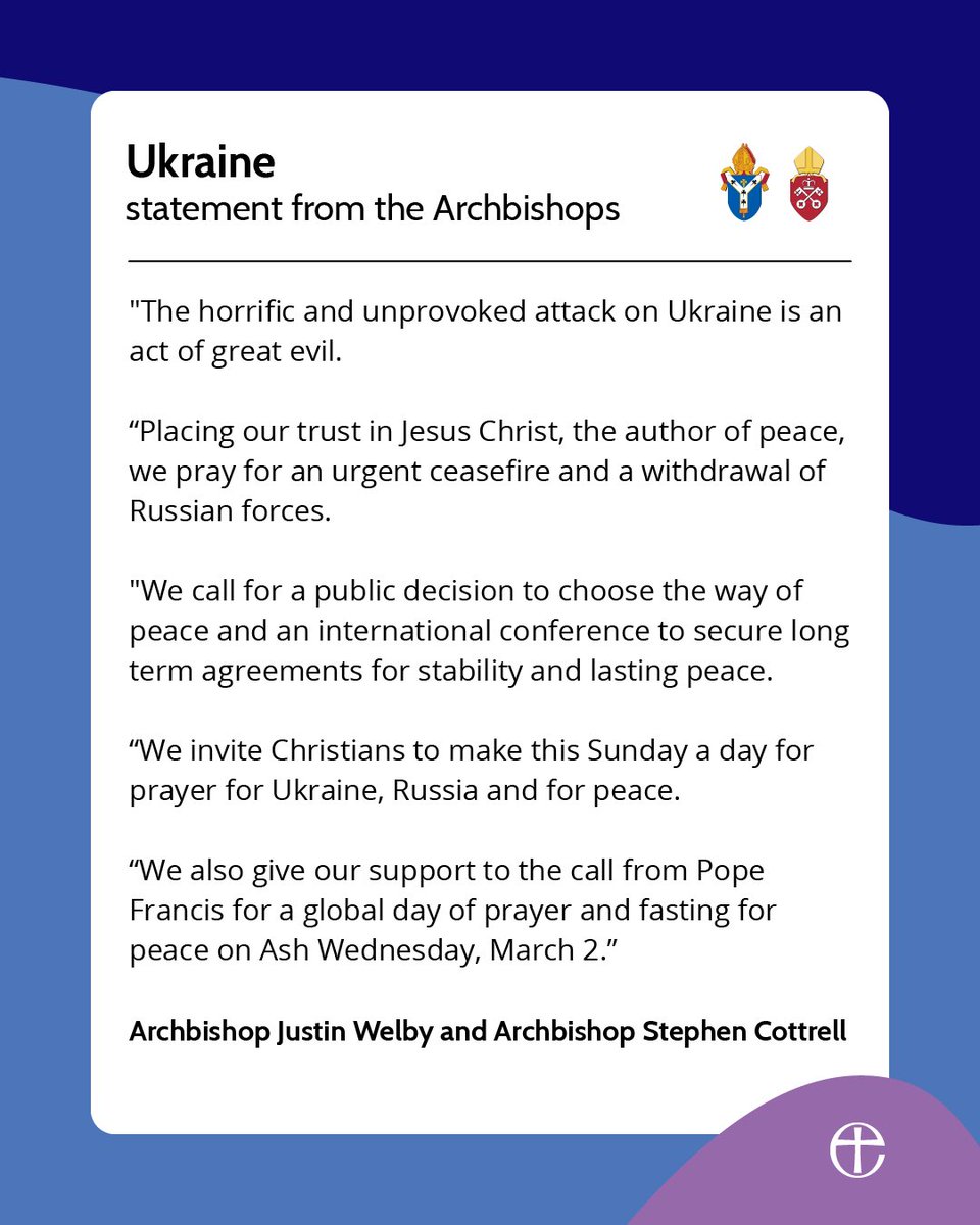 ArchbishopSarah's tweet photo. Placing our trust in Jesus Christ, the author of peace, we pray for an urgent ceasefire and withdrawal of Russian forces from Ukraine. https://t.co/hrPRc44PDB