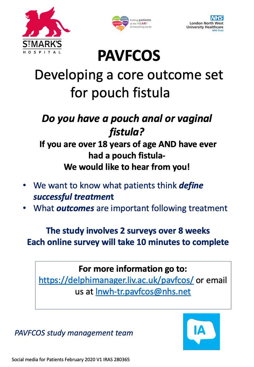 <a href="/ibddoctor/">Peter Higgins</a> <a href="/DrTiffTaft/">@drtifftaft</a> Yes, absolutely we do🙌Call out sheet for patients. Please retweet and join our Delphi Study😊 Patient views are the most important part of COS.
📋 2 surveys, 10 minutes to complete.
📨 Email lnwh-tr.pavfcos@nhs.net
🌐 delphimanager.liv.ac.uk/pavfcos/