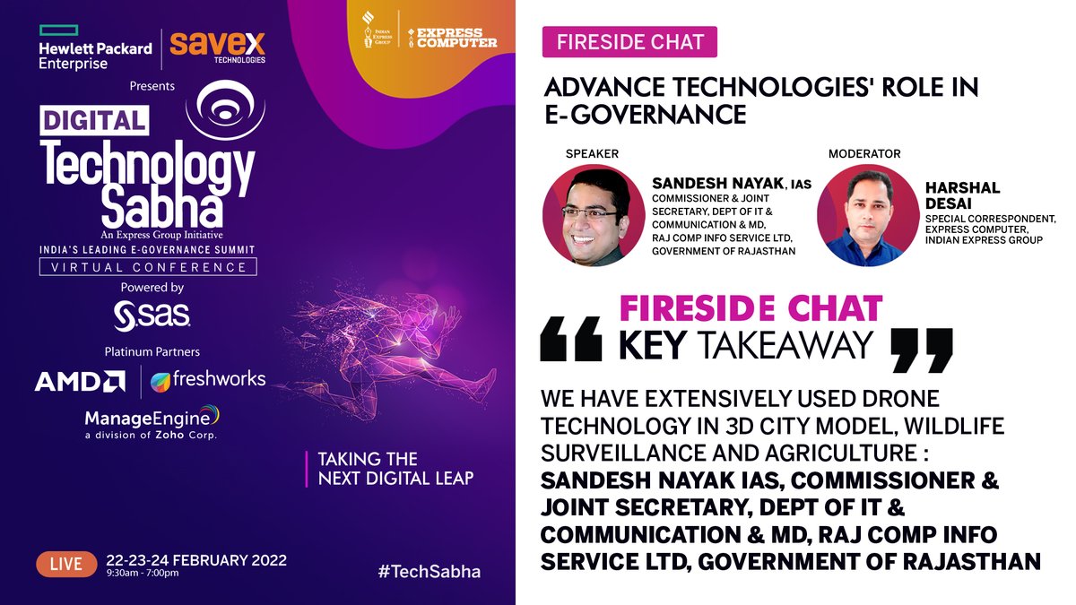 ExpComputer's tweet image. #FiresideChat Key Takeaway: &apos;We have extensively used Drone Technology in 3D city model, wildlife surveillance and agriculture&apos;: Sandesh Nayak IAS, Commissioner &amp;amp; Joint Secretary, @DoITCRaj &amp;amp; MD, #RajComp Info Service Ltd, Government of Rajasthan at the Digital #TechSabha 2022