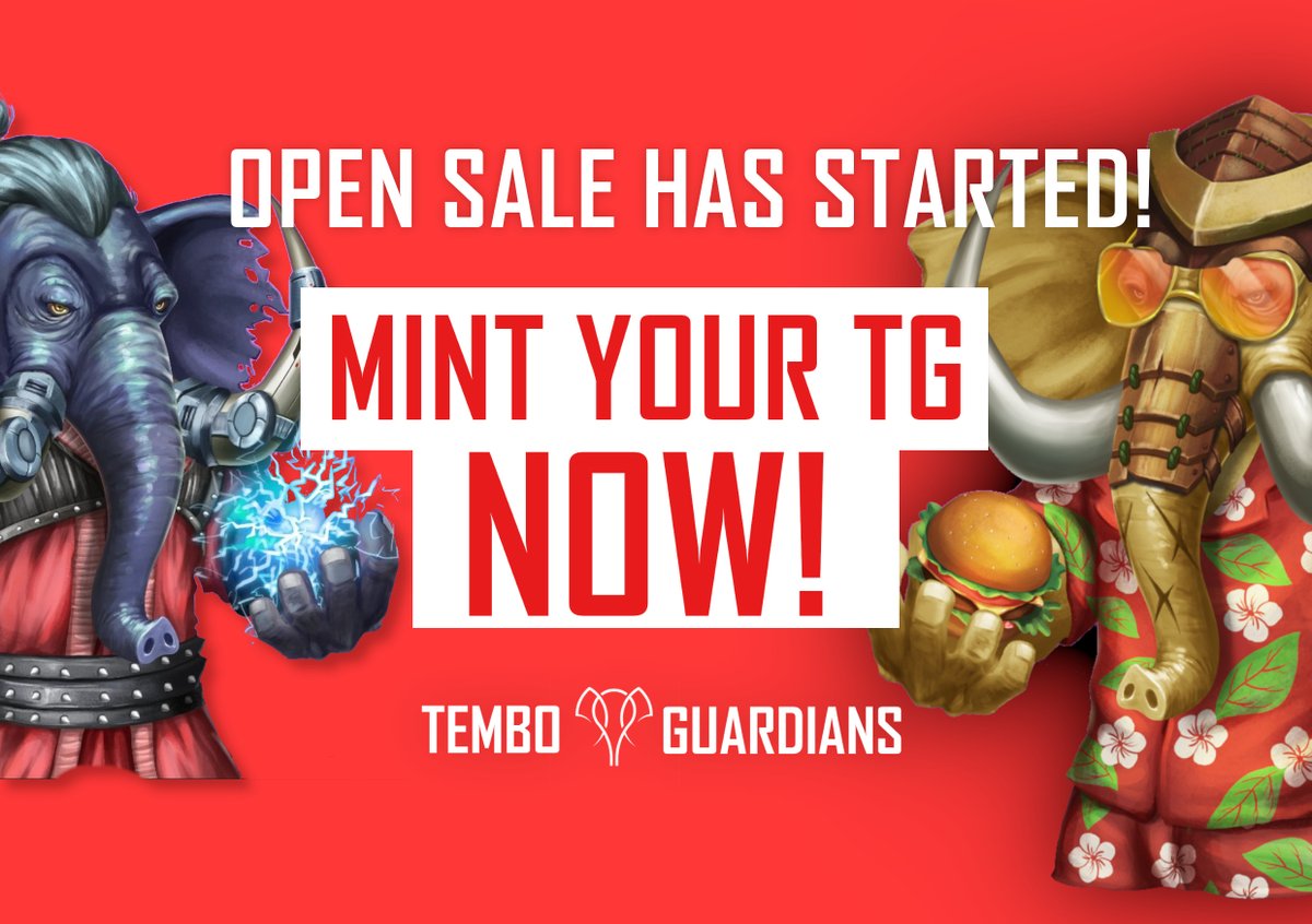 TemboGuardians's tweet photo. The @TemboGuardians are revealed! 
Let's go Tembos and show your TG to the world!

To everyone who wants to be part of it: 
MINT NOW: https://t.co/iZaI7Pqohe

Or check on OpenSea: https://t.co/aYnlCRCuzE

#NFT #NFTCommunity https://t.co/YeoRIz1s2K