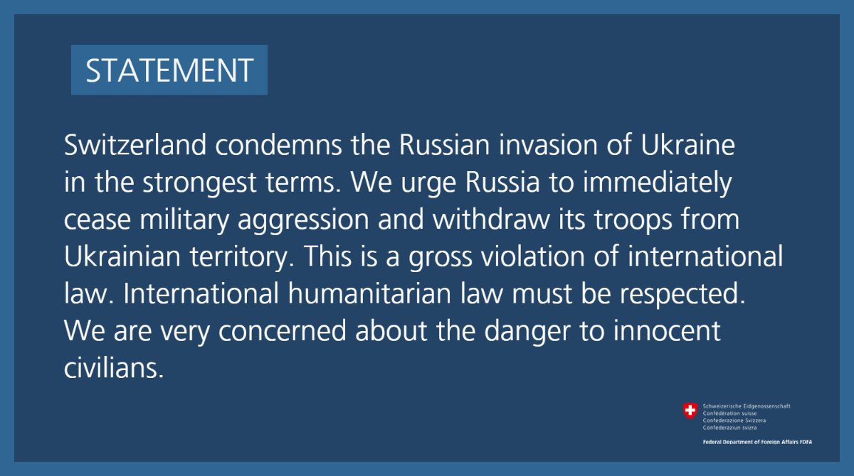SwissMFA's tweet photo. Switzerland's statement on recent developments in #Ukraine https://t.co/4FhxPxrAyK