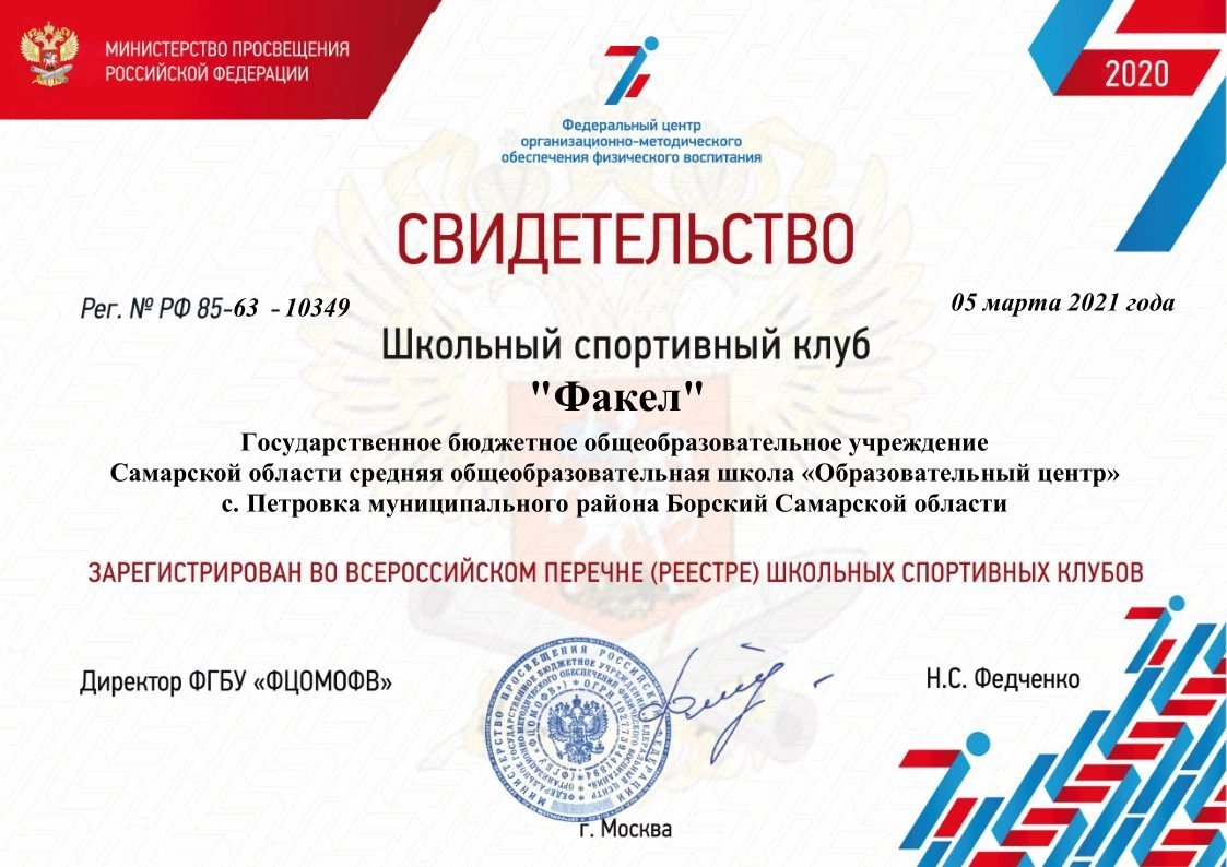 Реестр школьных спортивных