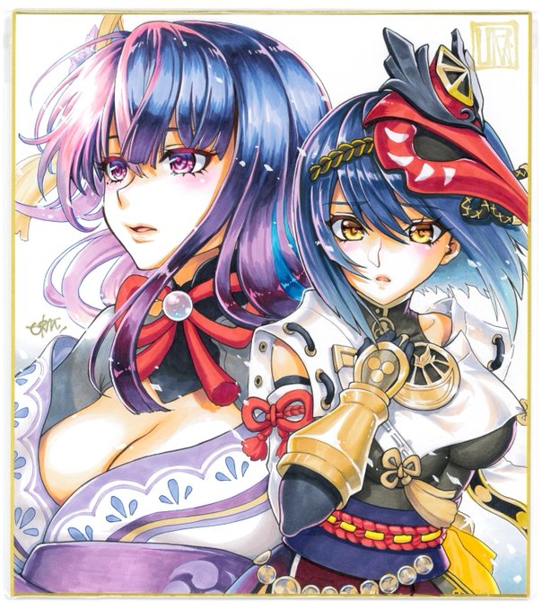 少し前に描いた雷電将軍と九条沙羅の色紙です。
ファミマのコピー機が新しい機種になったのでスキャンしただけの色調補正してない状態でもこのくらいきれいな色で取り込んでくれるようになってて嬉しい。
#アナログ絵 #COPIC #雷電将軍 #九条沙羅 #原神 