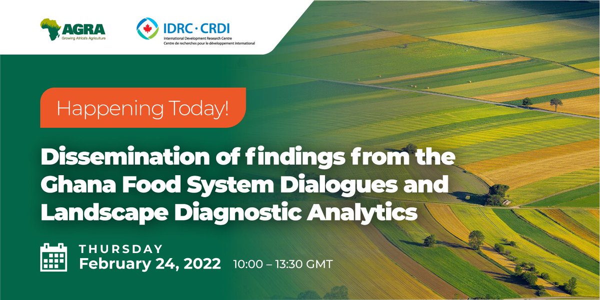 AGRA_Africa's tweet photo. Happening today at 10:00 AM (GMT): Dissemination meeting on the key findings from #Ghana #FoodSystemDialogues and Landscape Diagnostic Analytics.
Register to join us via https://t.co/LCJsAjFelC #AGRAinGhana @IDRC_CRDI https://t.co/nyF9377cYI