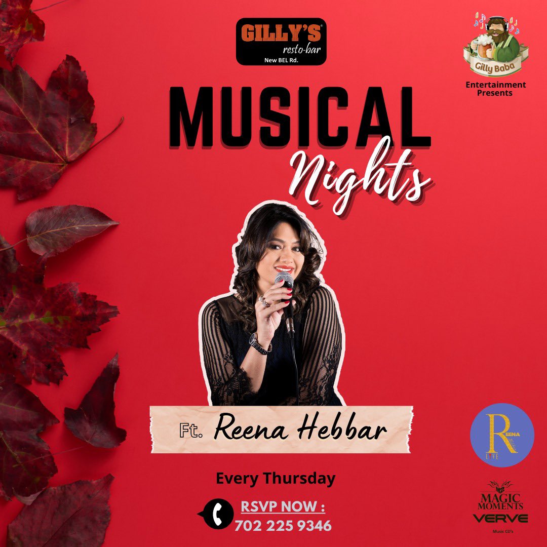 reena_hebbar's tweet photo. Feeling Excited!!!!! Catch me perform live every Thursday at Gillys- New bel Road, 8pm onwards 🎶✨💫😇🙏 looking forward to see you all in large numbers. Let’s together create history once again💝 
#thursdaymorning #bollywoodsongs #music #performer #performingarts #StayTuned https://t.co/QULd011YwO