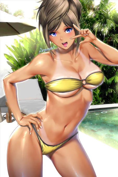 水着あとの褐色娘さん(仕事絵改) 