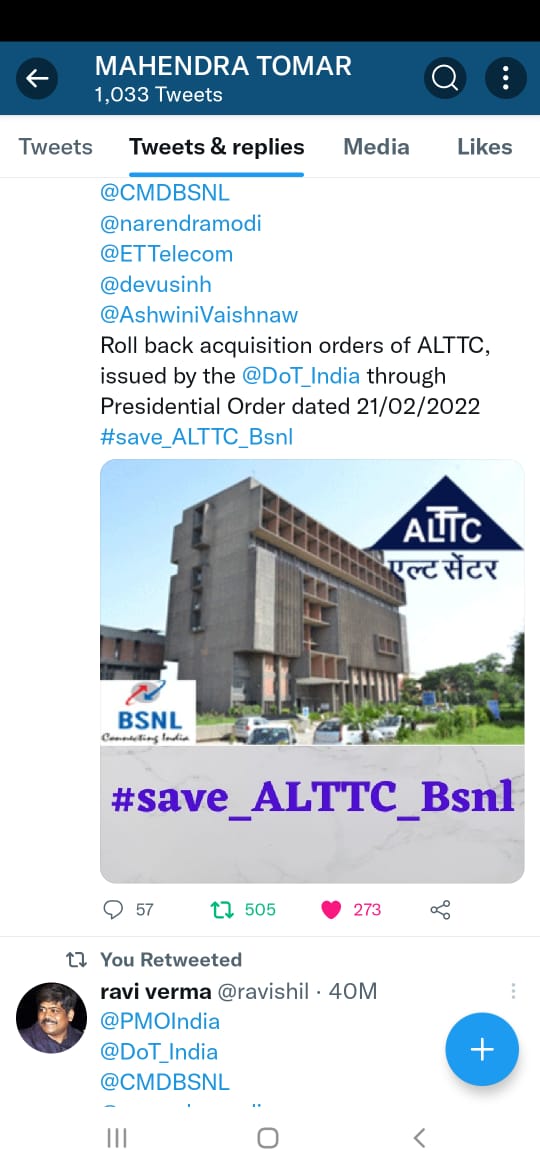 manoj_singh22's tweet photo. #Save_ALTTC_Bsnl 
BSNL's pride &amp; worth asset ALTTC has been taken over by @DoT_India for totally free against the Union Govts mandate on land monetization plan for revival of BSNL. Hope @AshwiniVaishnaw ji will intervene to take back the erroneous Presidential Order.  
@PMOIndia https://t.co/YBI0omHl7W