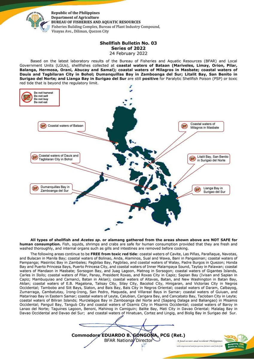 jordeenelagare's tweet photo. READ: Latest shellfish bulletin from BFAR #RedTidePH @InquirerBiz https://t.co/pKVcoE5IH3
