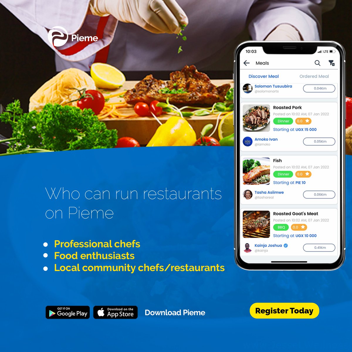 PiemeProtocol's tweet photo. Pieme gives each individual interested in making meals a chance to benefit from it by connecting them to guests looking for those authentic dishes. You too can download the app today and turn your home into a part-time restaurant. 😀😀😀

@SheeshaFinance_ 
#pietoken #food #DeFi https://t.co/rOLzDHeS6G