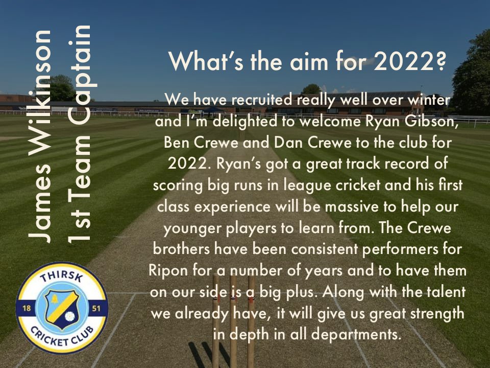 YPLNCricket's tweet photo. A great read from @ThirskCC (Thirsk Cricket Club) today and James Wilkinson with his #CaptainsView for 2022! https://t.co/20roma3VmP