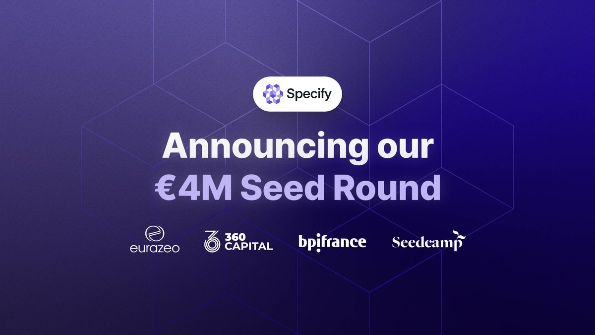 Specify (@specifyapp) on Twitter photo We're also thrilled to announce our €4M Seed Round led by <a href="/eurazeo/">Eurazeo</a>, alongside our historical investors <a href="/360CP/">360 Capital</a>, <a href="/BpifranceDV/">Bpifrance Digital Venture</a>, and @Seedcamp.
Read about our story, vision, and roadmap:
specifyapp.com/blog/seed We're also thrilled to announce our €4M Seed Round led by <a href="/eurazeo/">Eurazeo</a>, alongside our historical investors <a href="/360CP/">360 Capital</a>, <a href="/BpifranceDV/">Bpifrance Digital Venture</a>, and @Seedcamp.
Read about our story, vision, and roadmap:
specifyapp.com/blog/seed