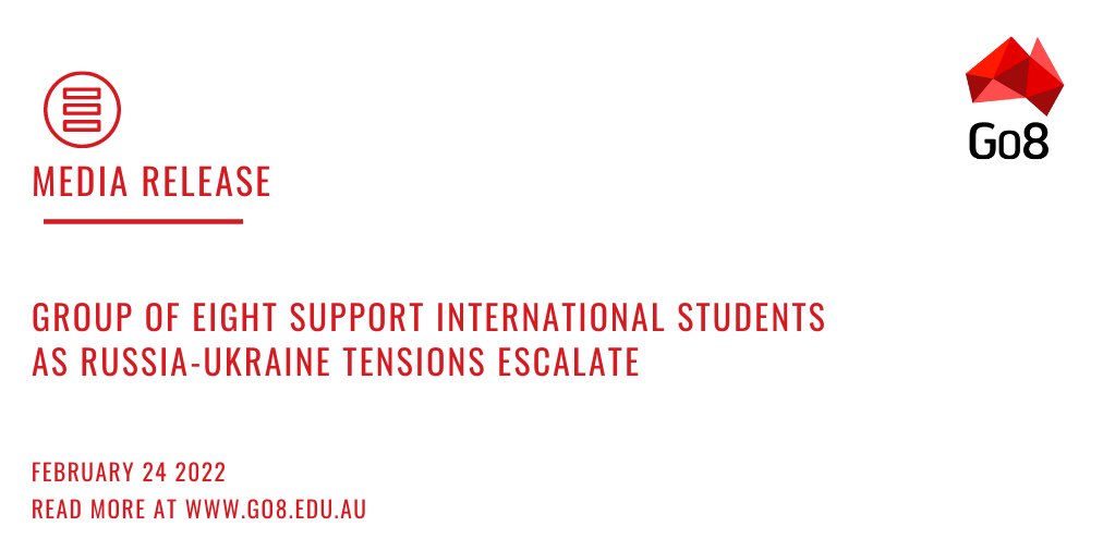 GroupOfEight's tweet photo. #Go8 unis are offering counselling and other support measures to international students impacted by the Russia-Ukraine conflict.
#Go8MediaRelease: https://t.co/lkduM1VQvd
@Stuartrobertmp @MarisePayne https://t.co/DjX9Es7QMm