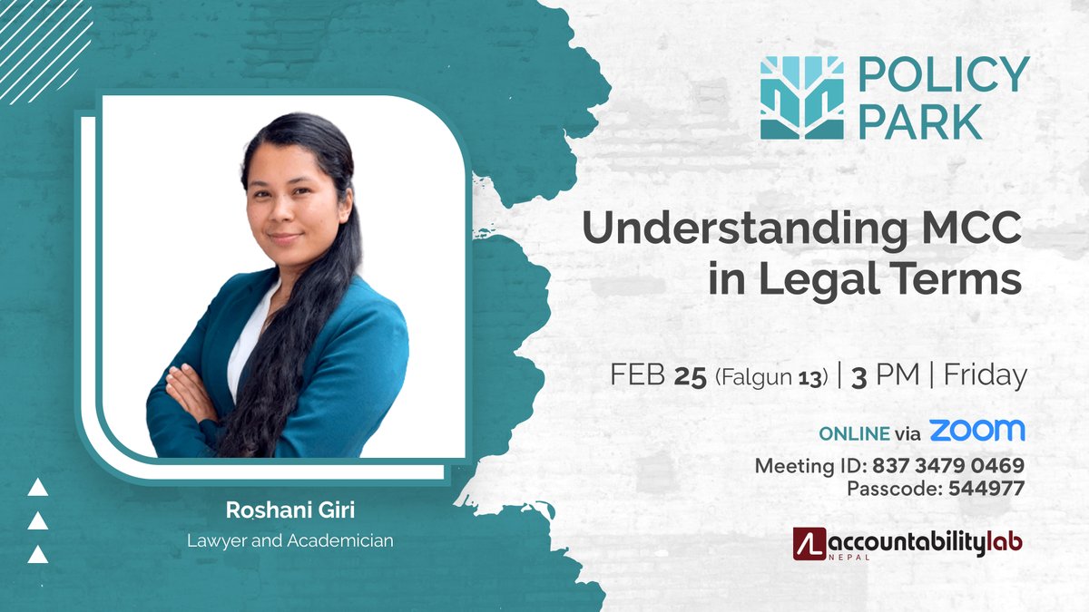 CivActs's tweet photo. Let's leave our own perspectives behind and learn what the MCC compact means in legal terms for Nepal. Join us at 3pm this Friday!

Zoom Link: https://t.co/PZqryu9Hrd https://t.co/6Guid1iymt