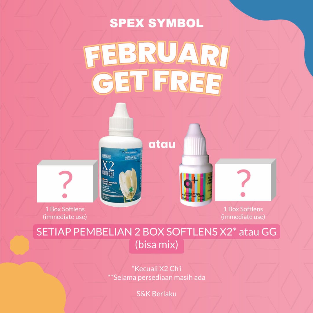 Mau dapetin yang gratis di penghujung Februari? 😍

Datang aja langsung ke Spex Symbol Bandung Indah Plaza , ADA GRATIS solutions + softlens* setiap pembelian 2 Box Softlens X2 atau GG lho! 🤩

🖋 Pembelian tgl 25 sd 28 Februari 2022