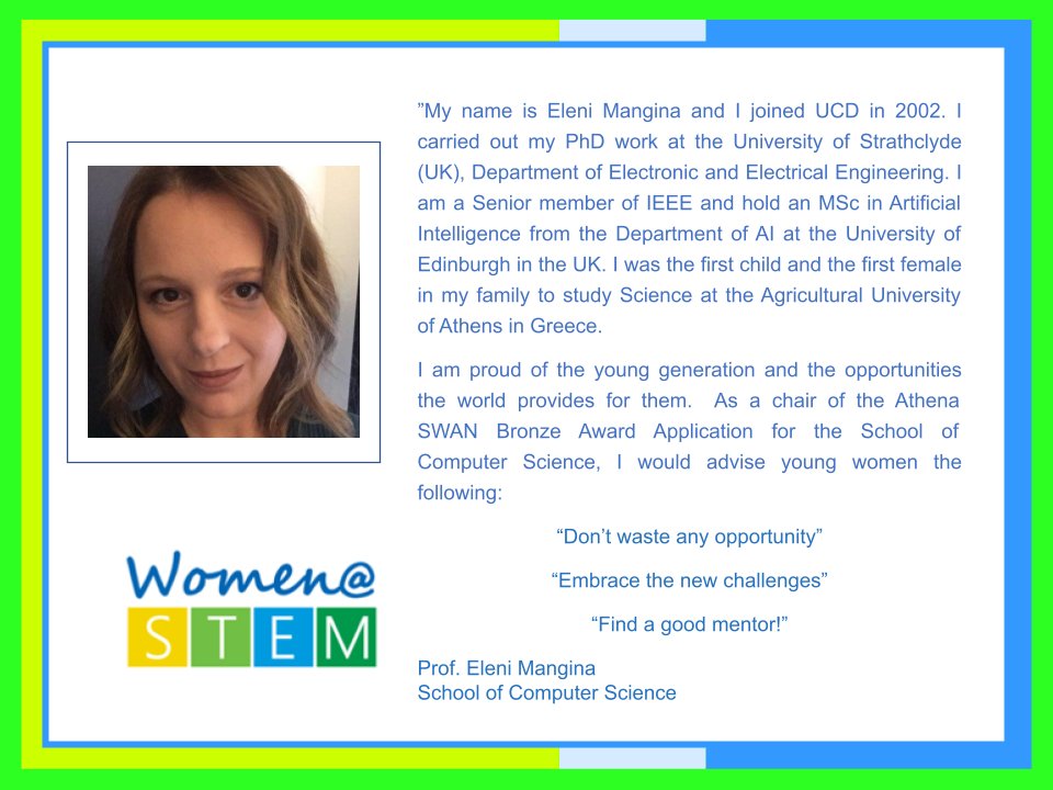 Let's bring the focus back to the amazing things we can achieve through science. Meet another woman scientist
Follow us and retweet! @elenimangina @UCDCompSci @UCD_EDI #athenaswan #womeninscience