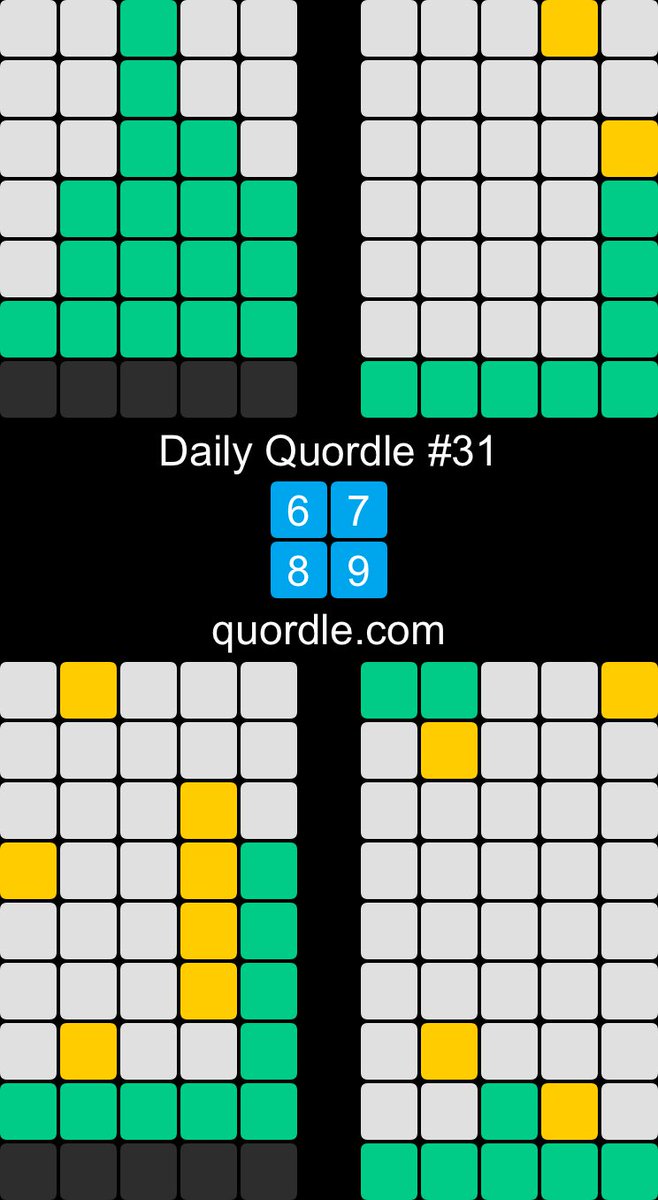 Daily Quordle #31
6️⃣7️⃣
8️⃣9️⃣
quordle.com