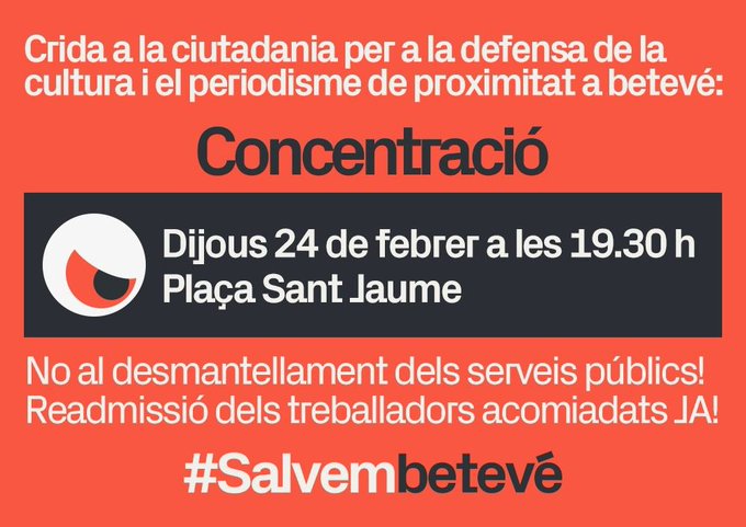 Han eliminat de la programació, sense miraments ni previ avís, els programes culturals de <a href="/beteve/">betevé</a>. Han acomiadat 12 persones que els feien possibles. Volem que tornin els companys! Volem tornar a acompanyar-vos! Culturetes, avui us necessitem molt ♥️🔥#salvembetevé #culturabetevé
